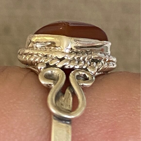 Ring Size 8 Red Orange Carnelian Diamond Cabochon Smooth Sterling Silver 925 Wom - Picture 4 of 8